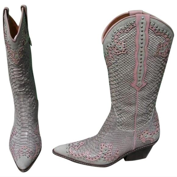 Donald Pliner Western Couture Boot Shoe New Studs Mushroom & Ice Color NWT $950 - Picture 3 of 6